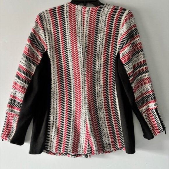Chicos 3 XL Red Black White Herringbone Asymmetrical Zip Jacket Contemporary Art - Picture 2 of 10